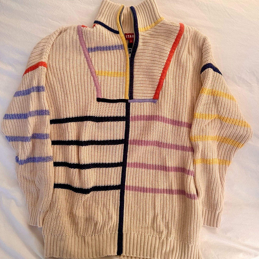 STAUD Hampton Striped Oversized Sweater, Medium